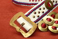 Folk belt from Cracow with the bells, rich version, with blue embrioidery